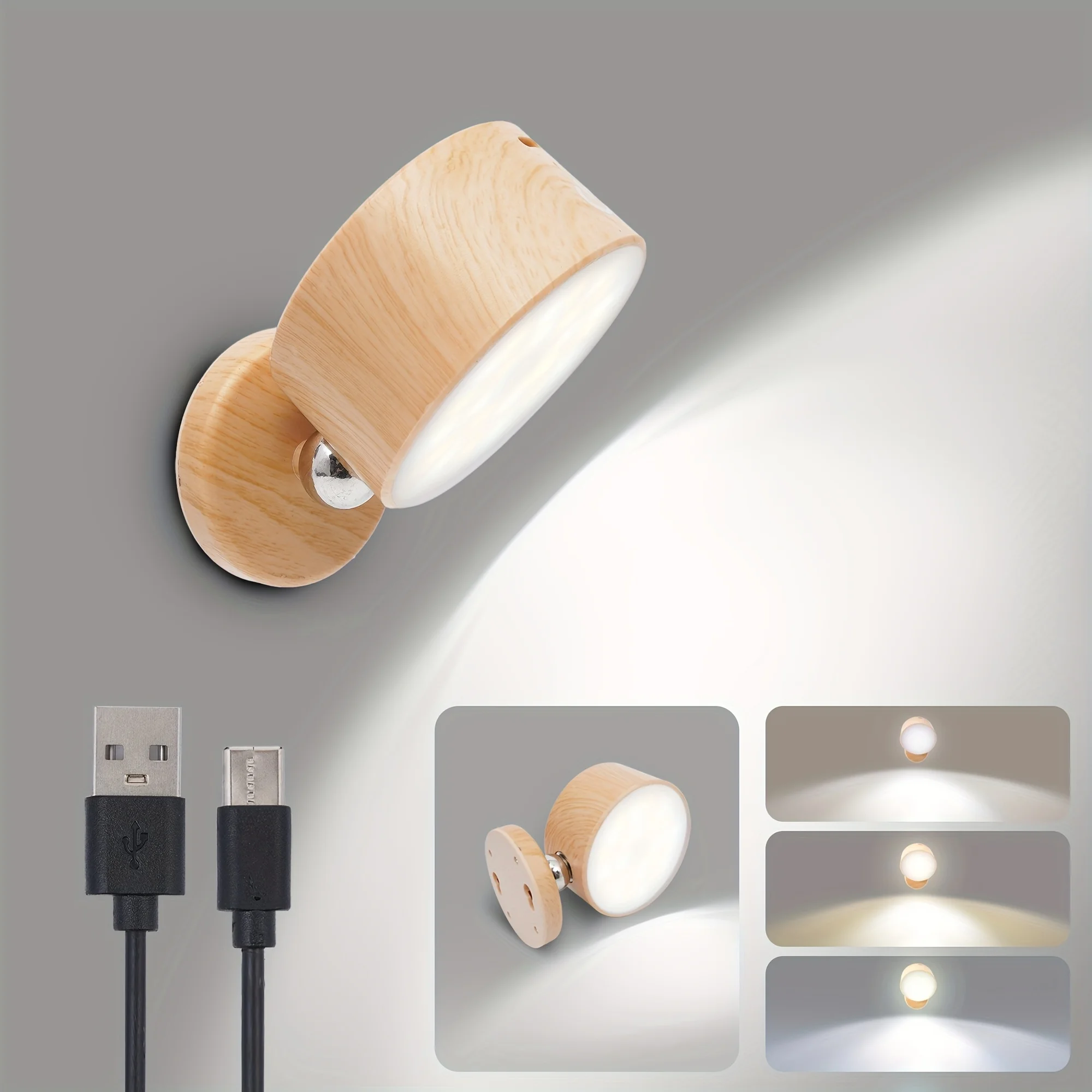 Magnetic Cordless Night Light 3 Color Temperatures & Dimmable Wall Lights 360° Rotation LED Wall Mounted Lights for Bedroom