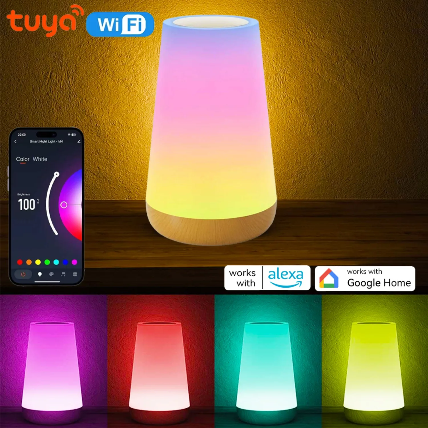 Tuya Smart APP WIFI Table Lamp Ambient Bedside Lamp Remotely Controlled Bedside Lamp Night Light with Multiple Lighting Modes