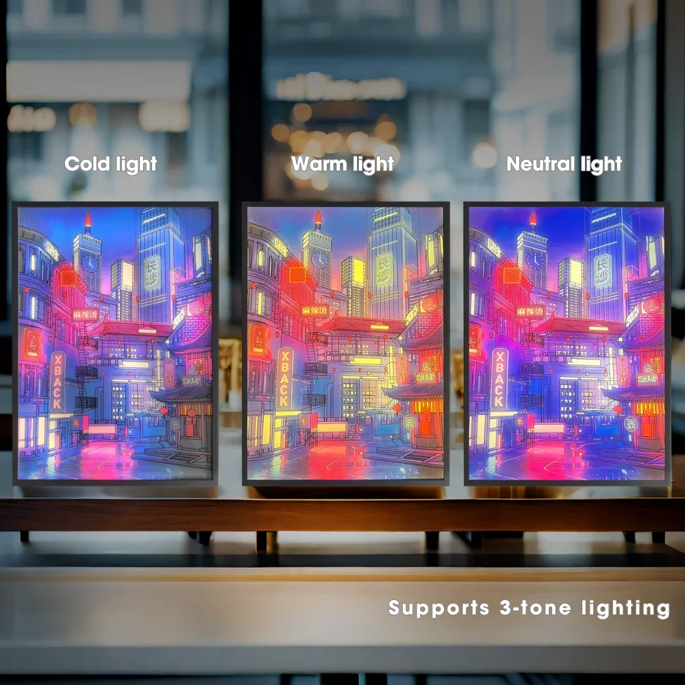 Anime LED Beautiful City Night View Light Painting,HD Picture Narrow Bezel USB Plug Dimming Romantic Home Decorations Night Lamp