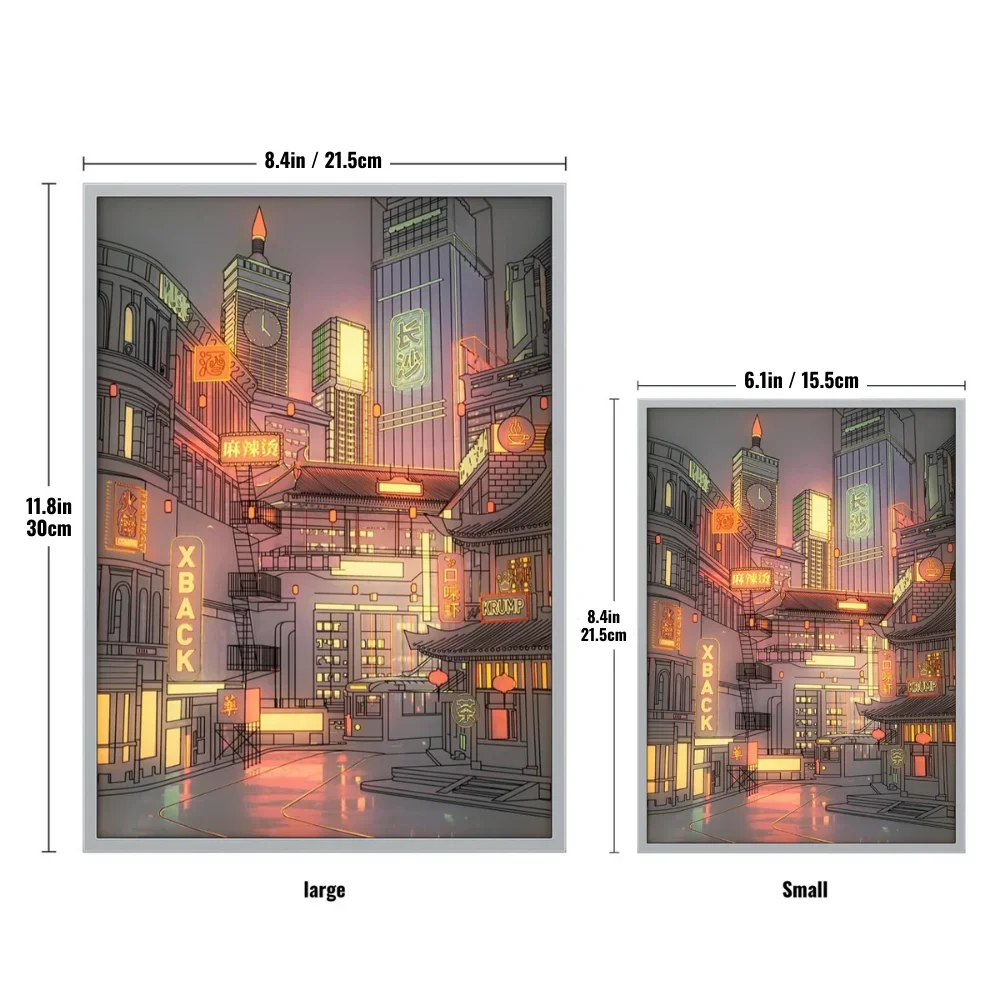 Anime LED Beautiful City Night View Light Painting,HD Picture Narrow Bezel USB Plug Dimming Romantic Home Decorations Night Lamp
