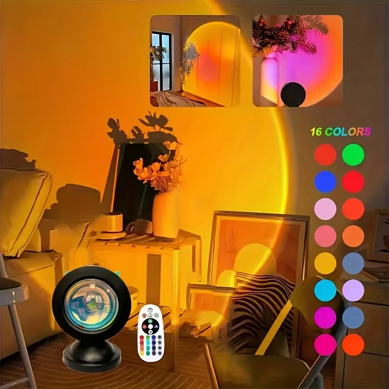 Sunset Projection Light with Remote Control, 16-Color Changing LED Night Light for Bedroom Photography