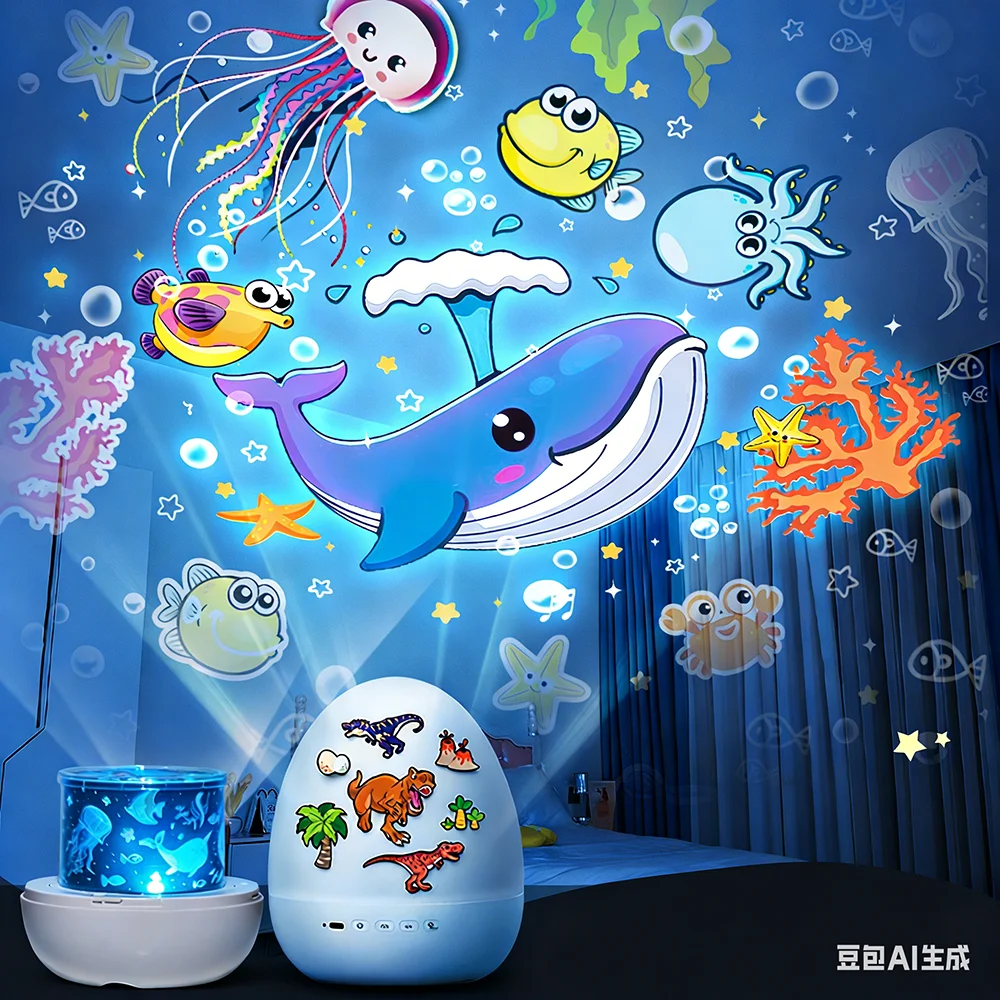 1PC Dinosaur Egg Star Light Projection Rotating Rechargeable Bedroom Ceiling Atmosphere Night Lamp Childrens Gift with 21 Films
