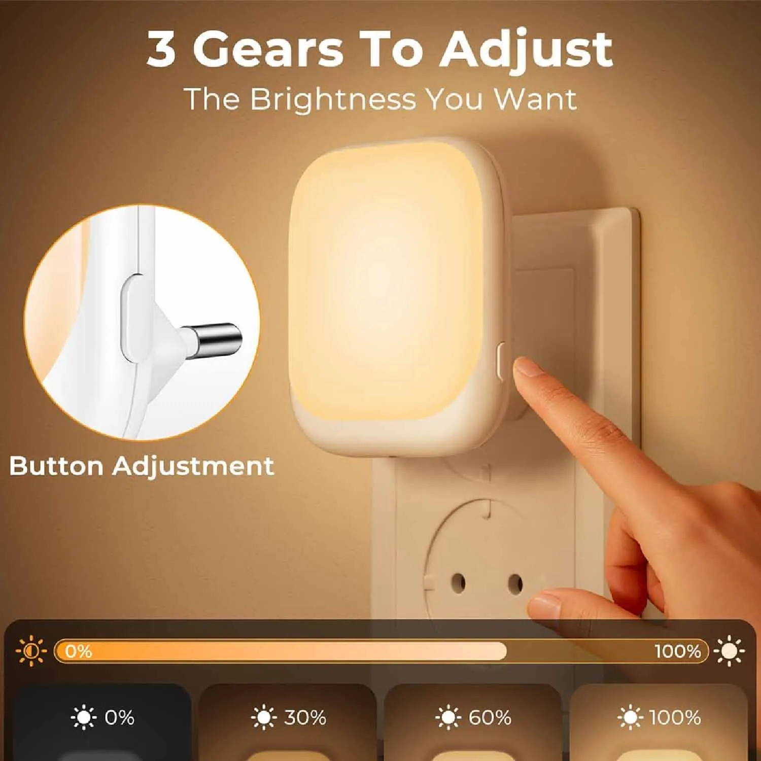 Night Light with 3 Brightness Dimmable for Bedroom Night Light Socket with Twilight Sensor Light For Hallway, Kitchen