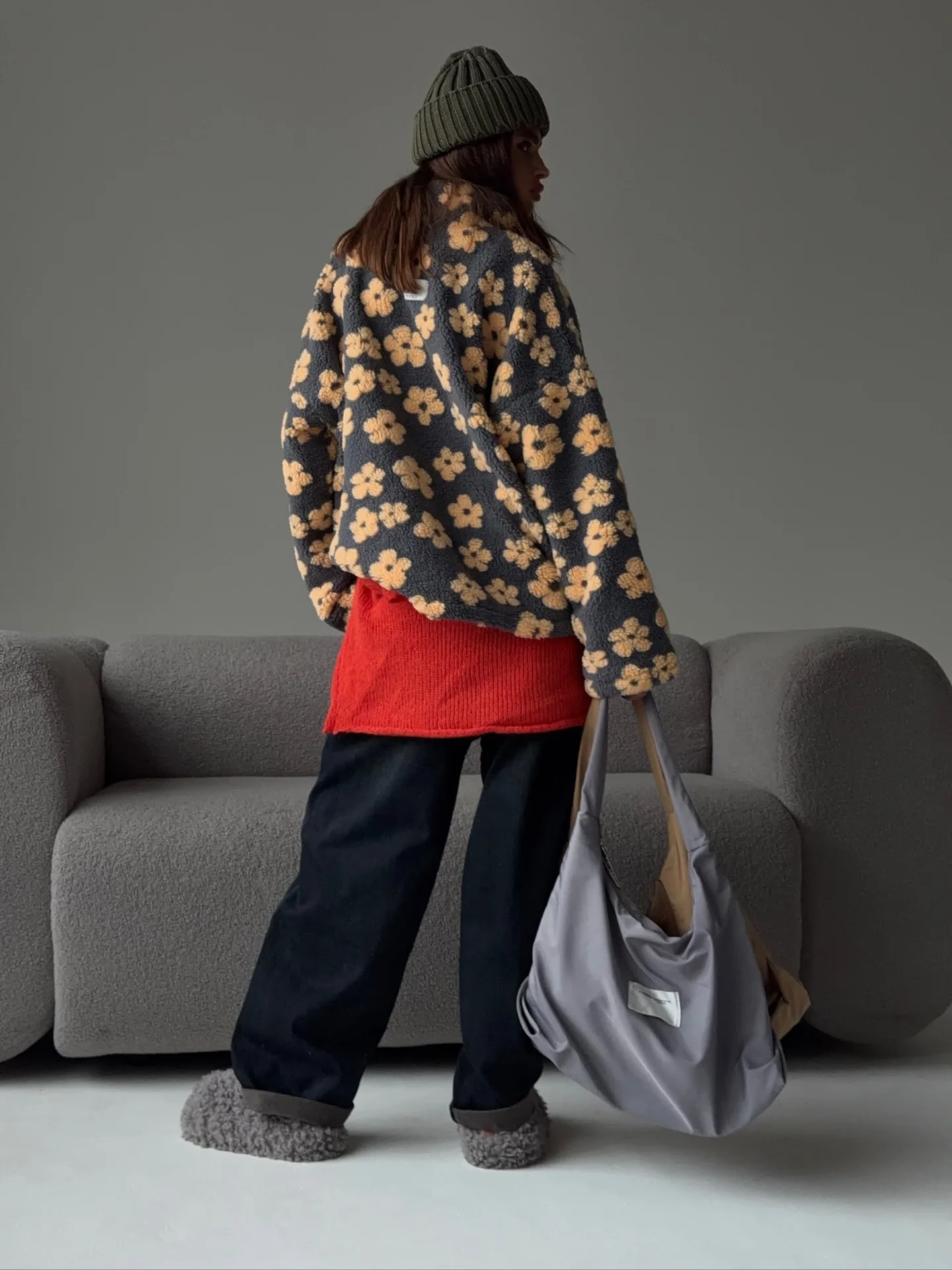 Zekye Women's Sweatshirt Flower Fleece Half Zipper Lapel Sweater Thickened with Lining Winter Clothes Woman Y2k Clothes