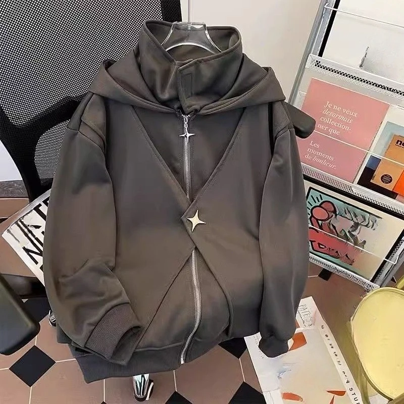 2000s American Vintage Loose Dark Gothic Hooded Sweatshirts Y2k Subculture Pure Color Casual Hoodies Autumn Vintage Harajuku Top