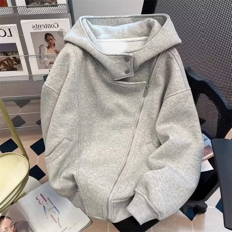 2000s American Vintage Loose Dark Gothic Hooded Sweatshirts Y2k Subculture Pure Color Casual Hoodies Autumn Vintage Harajuku Top