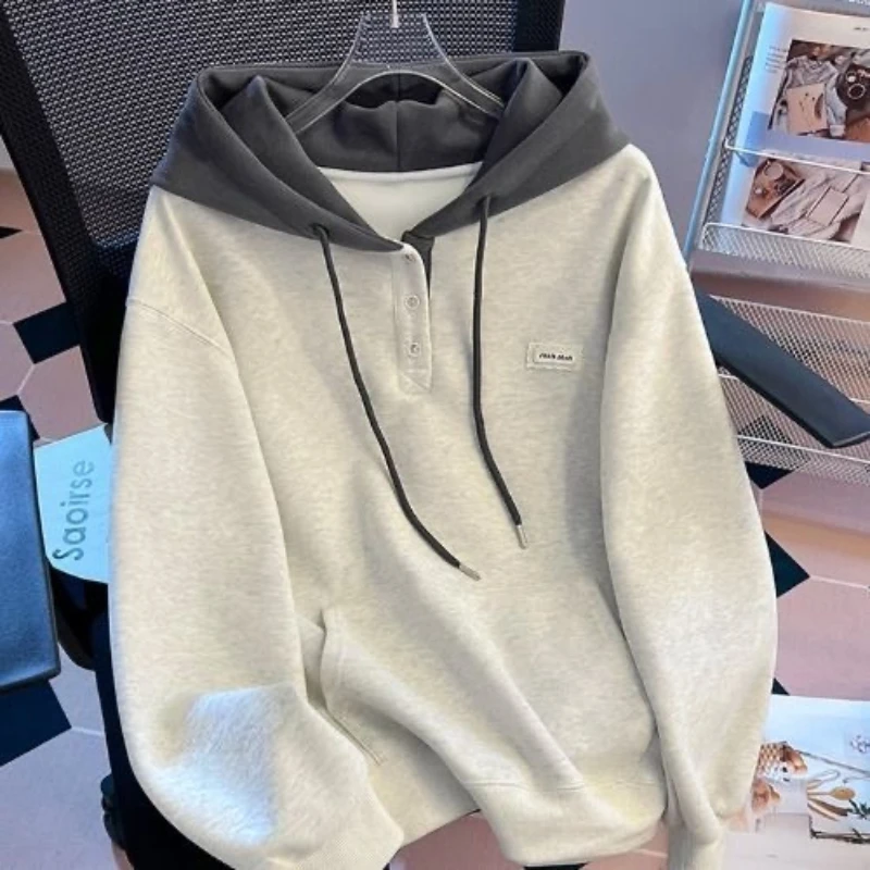 2000s American Vintage Loose Dark Gothic Hooded Sweatshirts Y2k Subculture Pure Color Casual Hoodies Autumn Vintage Harajuku Top