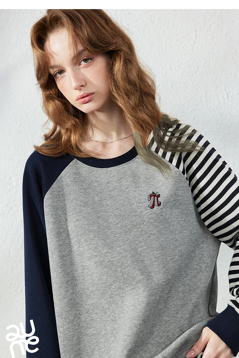 TOYOUTH Women Hoodie 2026 Autumn New Arrival Color Contrast Patchwork Stripe Sleeve Letter Embroidery Loose American Sporty Top