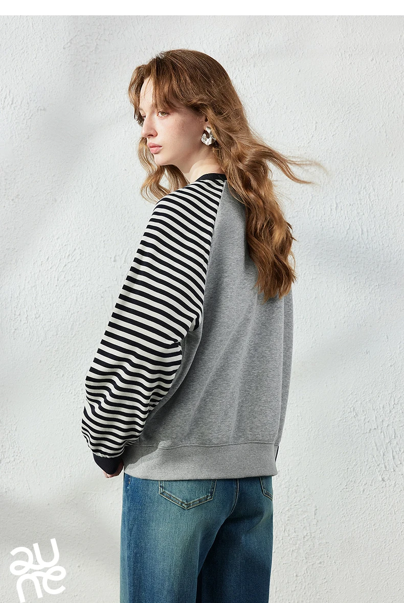 TOYOUTH Women Hoodie 2026 Autumn New Arrival Color Contrast Patchwork Stripe Sleeve Letter Embroidery Loose American Sporty Top