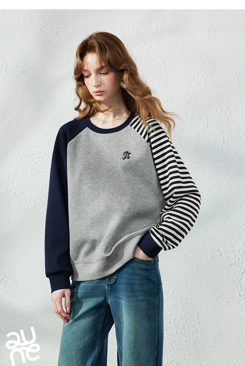 TOYOUTH Women Hoodie 2026 Autumn New Arrival Color Contrast Patchwork Stripe Sleeve Letter Embroidery Loose American Sporty Top