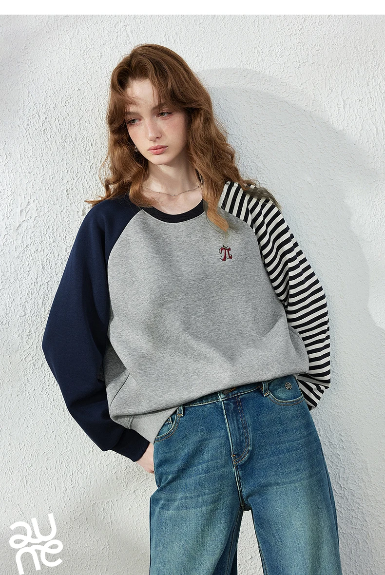 TOYOUTH Women Hoodie 2026 Autumn New Arrival Color Contrast Patchwork Stripe Sleeve Letter Embroidery Loose American Sporty Top