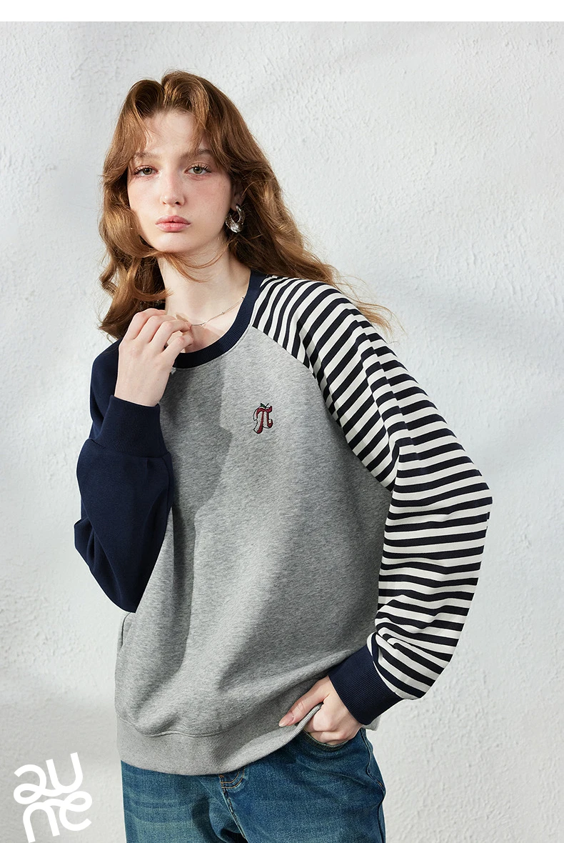 TOYOUTH Women Hoodie 2026 Autumn New Arrival Color Contrast Patchwork Stripe Sleeve Letter Embroidery Loose American Sporty Top
