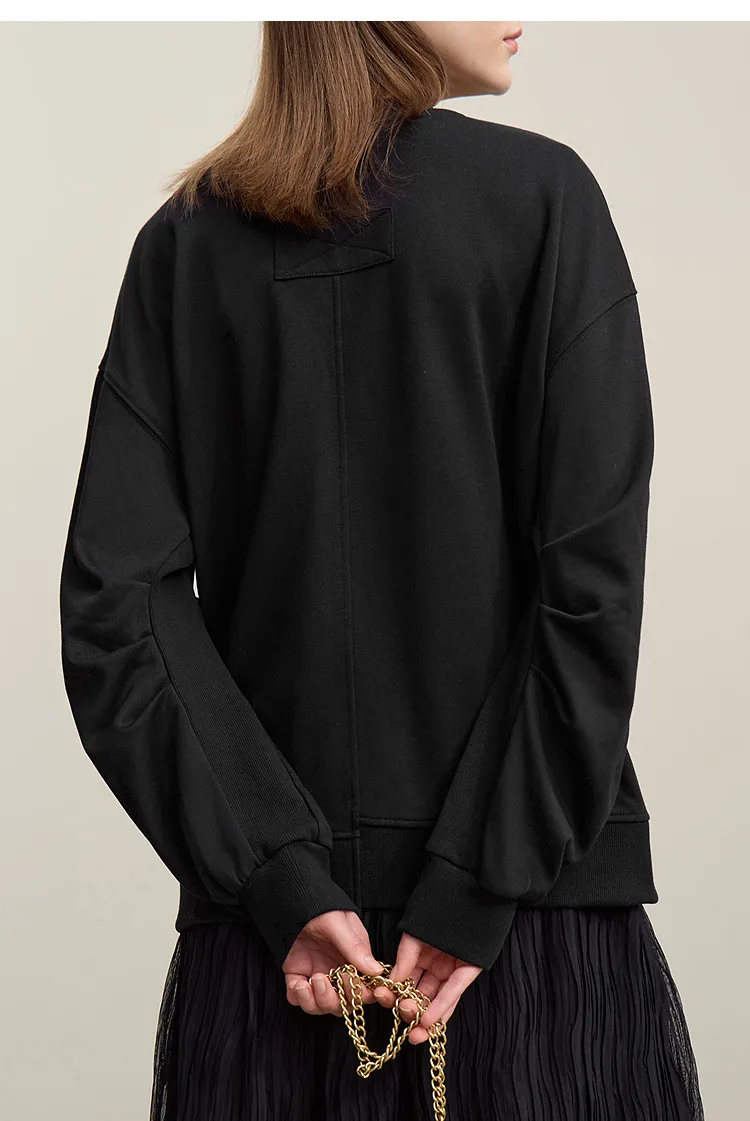 Amii Woman Sweatshirts 2026 Autumn New Splicing Printing Drop Shoulder Sweater Women's Loose O-Neck Cotton Knitted Top 12621087
