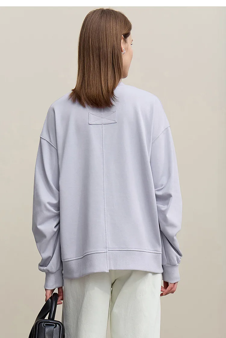 Amii Woman Sweatshirts 2026 Autumn New Splicing Printing Drop Shoulder Sweater Women's Loose O-Neck Cotton Knitted Top 12621087