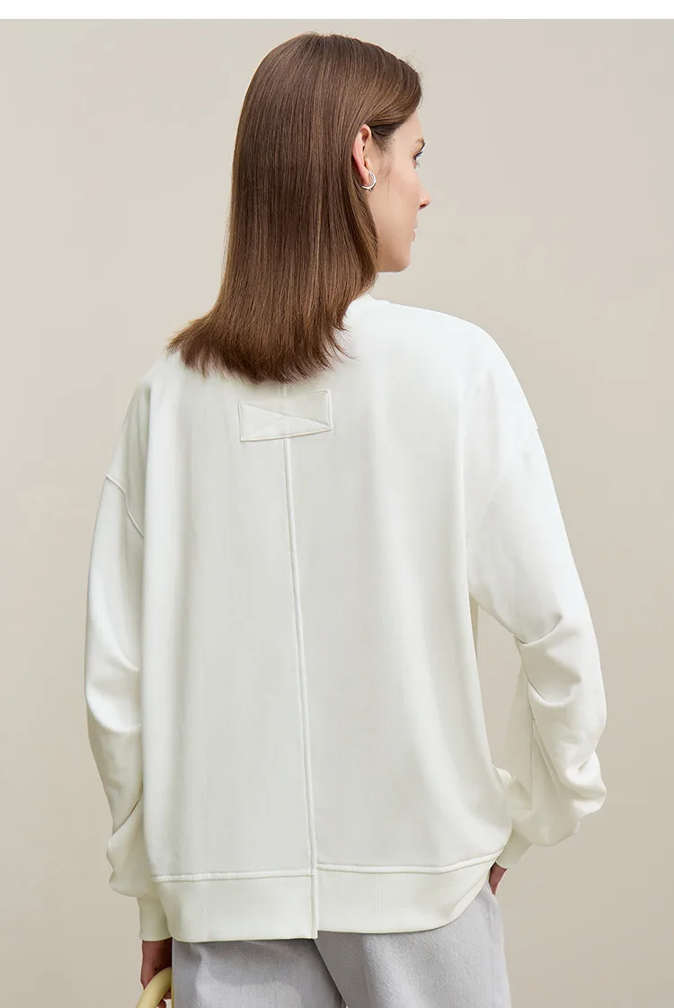 Amii Woman Sweatshirts 2026 Autumn New Splicing Printing Drop Shoulder Sweater Women's Loose O-Neck Cotton Knitted Top 12621087