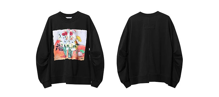 Amii Woman Sweatshirts 2026 Autumn New Splicing Printing Drop Shoulder Sweater Women's Loose O-Neck Cotton Knitted Top 12621087