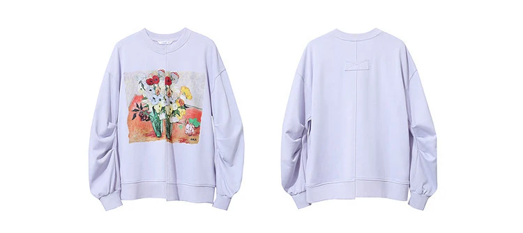Amii Woman Sweatshirts 2026 Autumn New Splicing Printing Drop Shoulder Sweater Women's Loose O-Neck Cotton Knitted Top 12621087