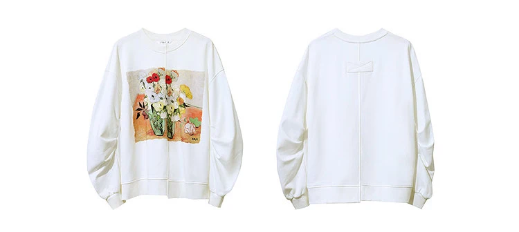 Amii Woman Sweatshirts 2026 Autumn New Splicing Printing Drop Shoulder Sweater Women's Loose O-Neck Cotton Knitted Top 12621087