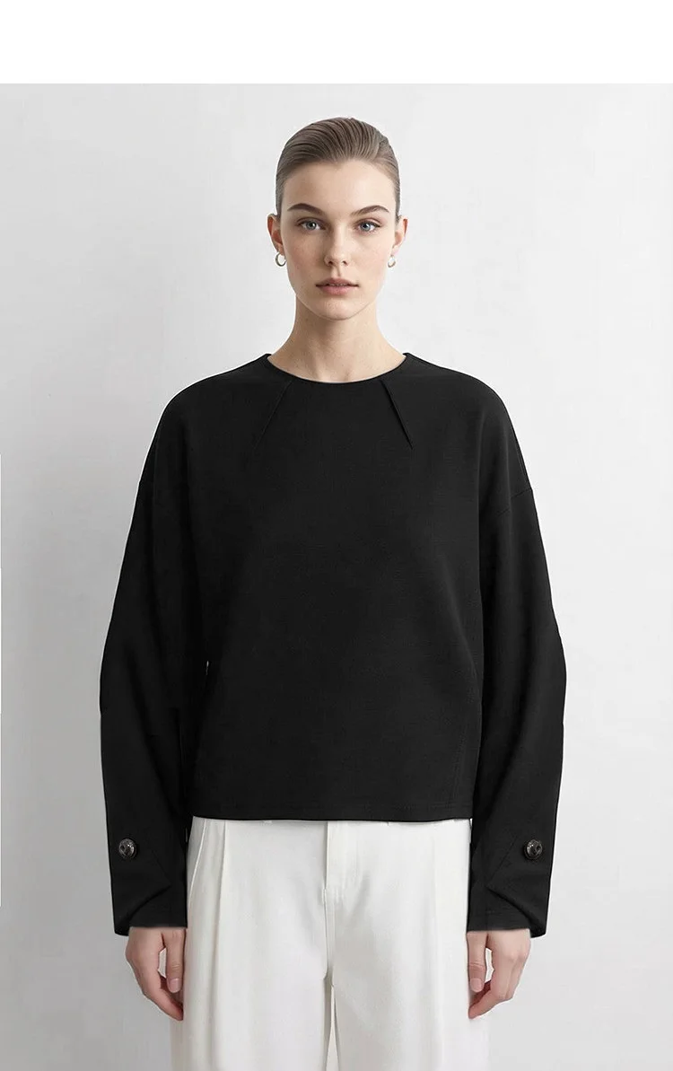 Amii Women Sweatshirts Round Neck Drop Shoulder Long Sleeve Zipper Cotton 2026 Autumn Office Oversized Tops For Woman 12643038