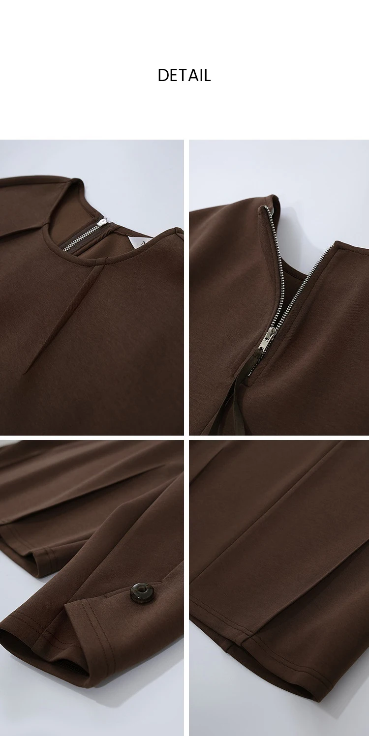Amii Women Sweatshirts Round Neck Drop Shoulder Long Sleeve Zipper Cotton 2026 Autumn Office Oversized Tops For Woman 12643038