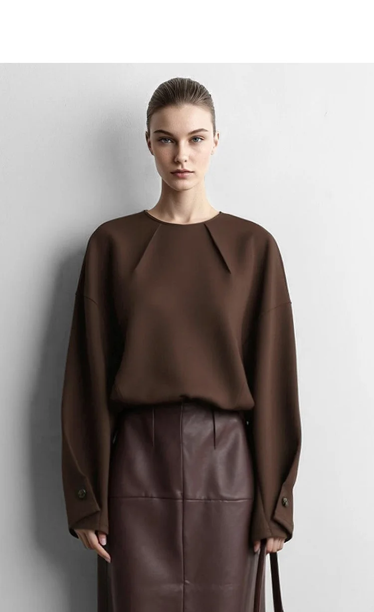 Amii Women Sweatshirts Round Neck Drop Shoulder Long Sleeve Zipper Cotton 2026 Autumn Office Oversized Tops For Woman 12643038