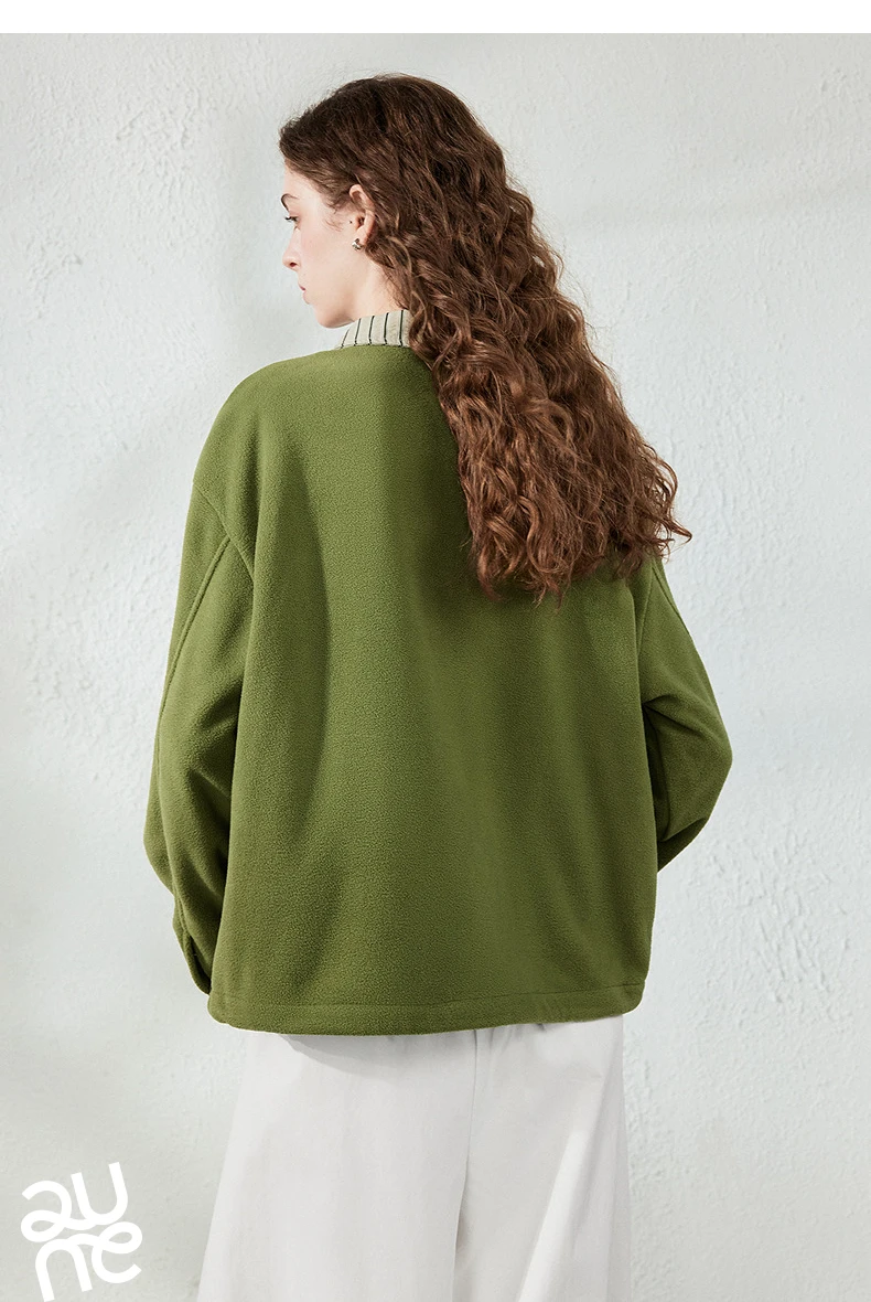 TOYOUTH Women Sweatshirt 2026 Autumn New Polar Fleece Warm Stripe Lapel Faux Two‑Piece Loose Vintage Top