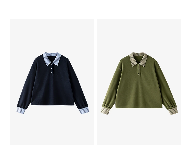 TOYOUTH Women Sweatshirt 2026 Autumn New Polar Fleece Warm Stripe Lapel Faux Two‑Piece Loose Vintage Top