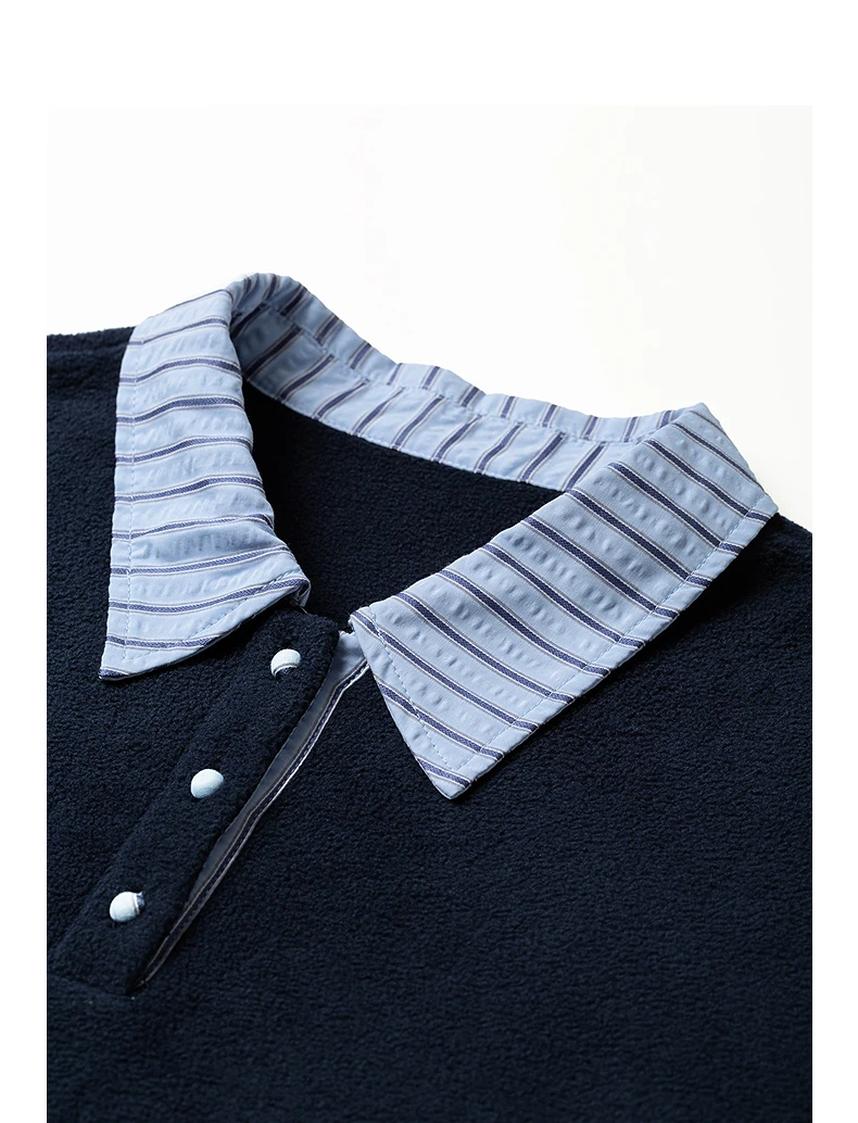 TOYOUTH Women Sweatshirt 2026 Autumn New Polar Fleece Warm Stripe Lapel Faux Two‑Piece Loose Vintage Top