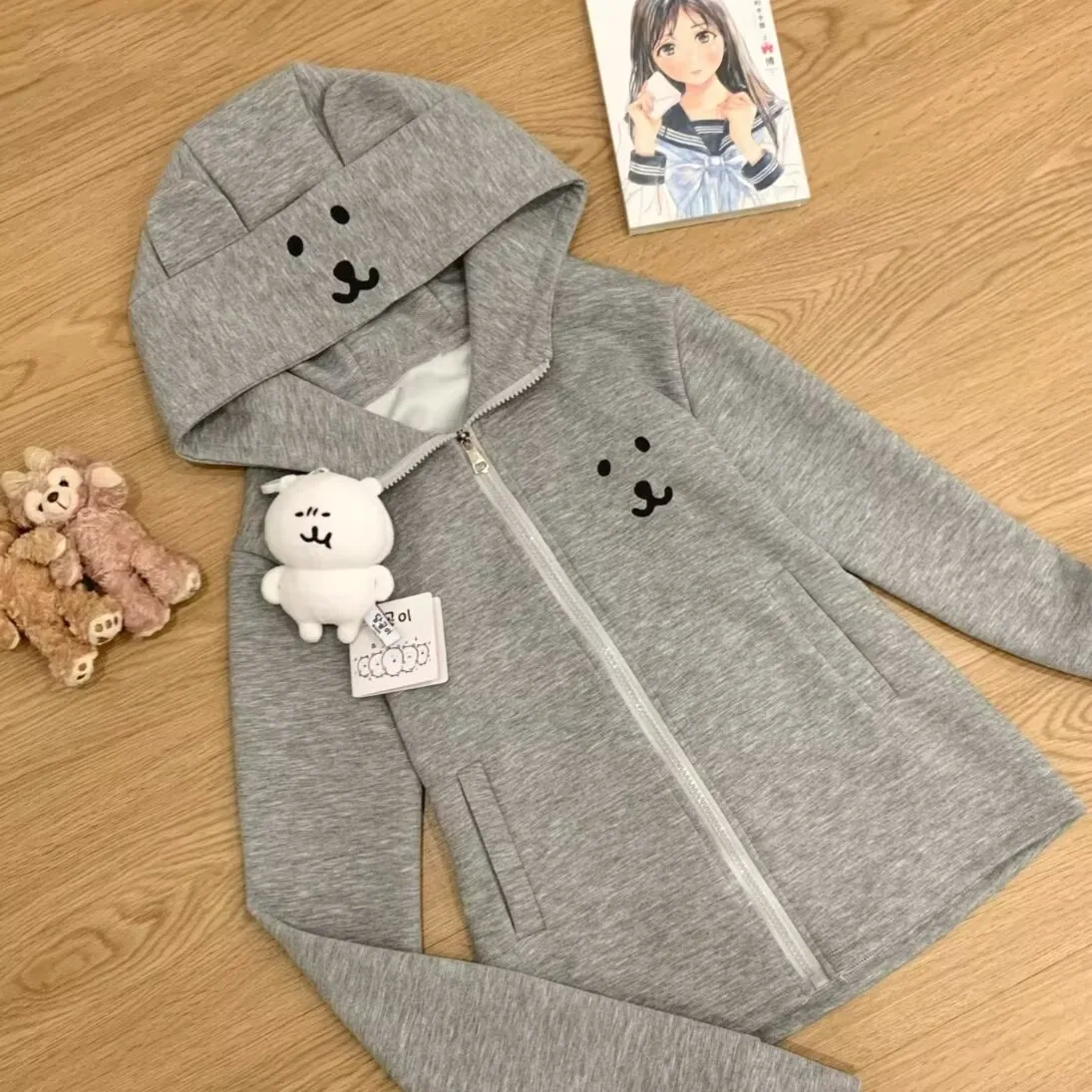 Japanese Soft Girl Fall Outfit Y2k Tops Kawaii Zip Up Sweatshirt Women Sweet Cute Cat Ear Hat Long Sleeve Loose Jacket for Girls