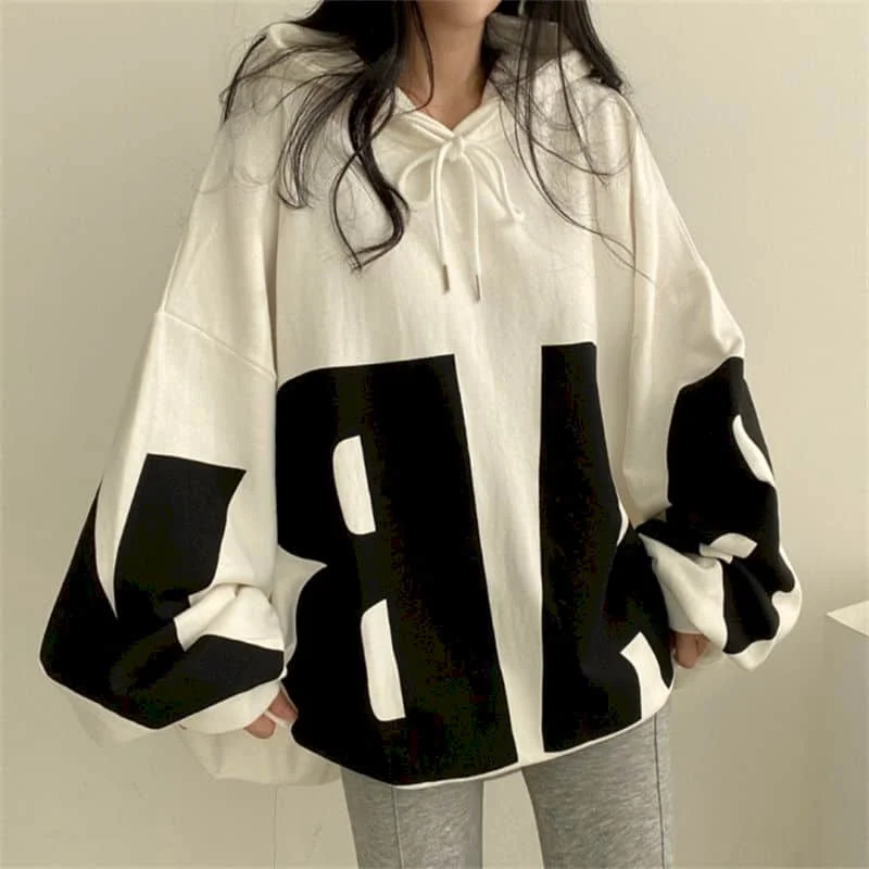 Fashion Letter Printing Hoodies Women 2026 Spring Autumn Thin Street Sports Loose Large Size Casual Hooded Pullover Womens Tops