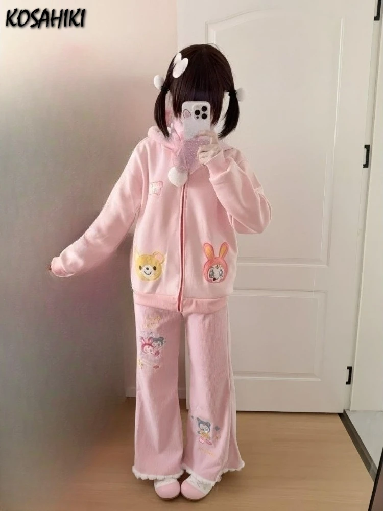 Japanese Cartoon Embroidery Women Hoddies Y2k Aesthetic Casual Grunge Zipper Sweatshirt 2025 Harajuku Autumn Kawaii Cute Hoody