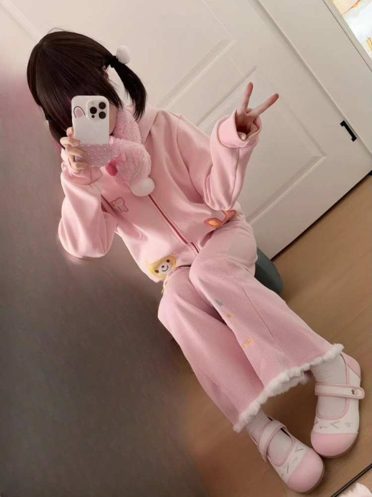 Japanese Cartoon Embroidery Women Hoddies Y2k Aesthetic Casual Grunge Zipper Sweatshirt 2025 Harajuku Autumn Kawaii Cute Hoody