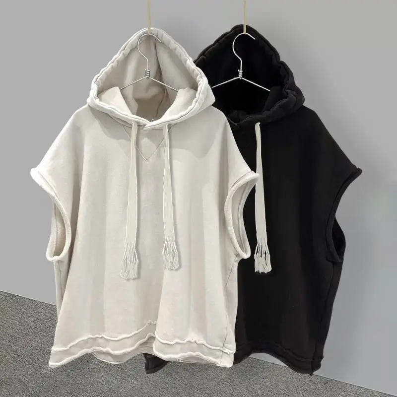 2025 Autumn Hooded Sleeveless Hoodie for Women Loose Solid Vest Sweatshirt Woman