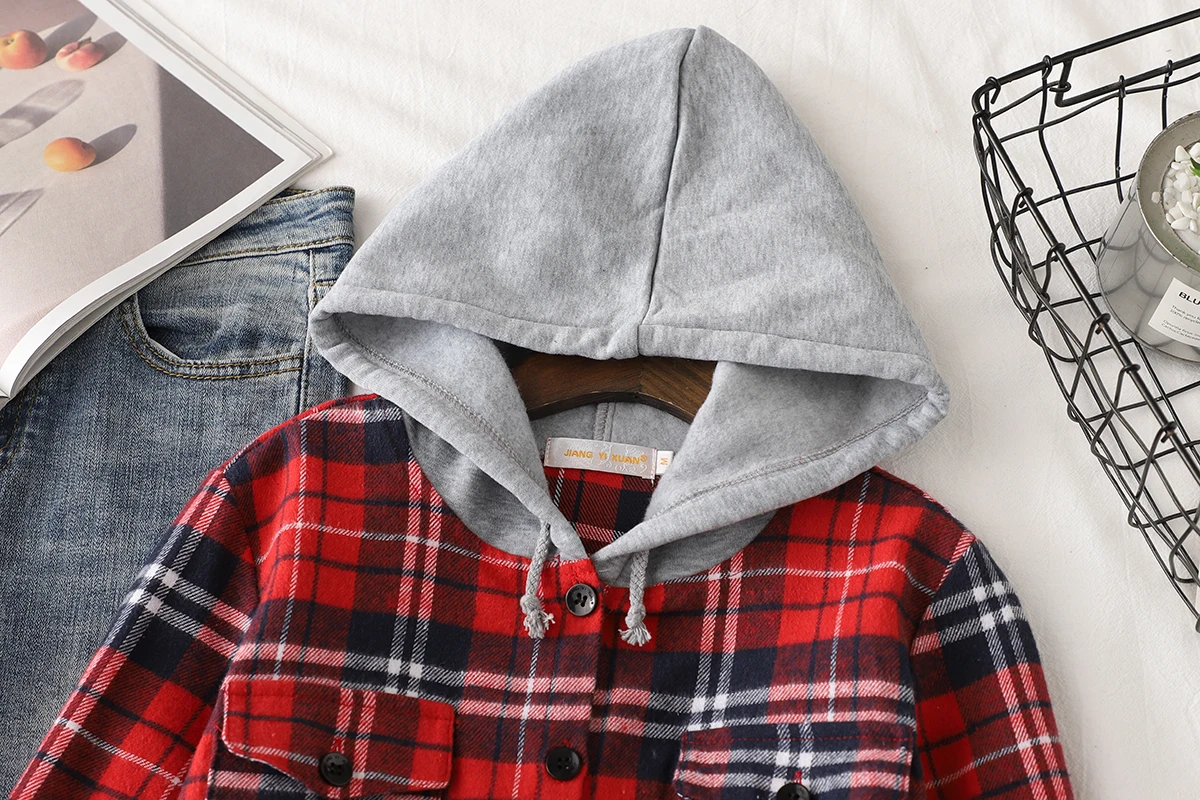 2024 Autumn New Women Long Sleeve Hoodie Style Shirts Casual Women's Red Green Plaid Sweatshirt Tops Lady Checkered Clothes