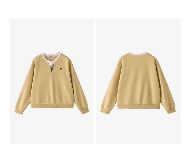 TOYOUTH Women's Fake Two Piece Sweatshirt 2026 Autumn New Arrival Preppy Sporty Striped Splicing Heart Embroidery Top