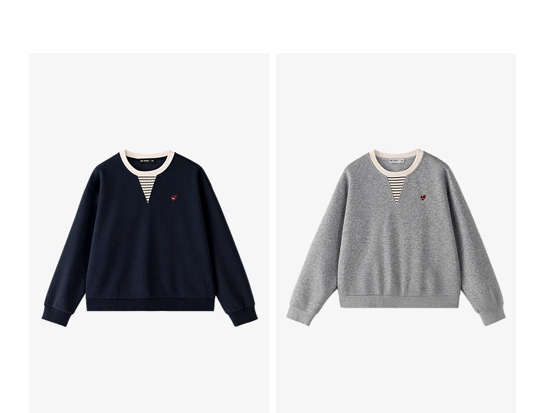 TOYOUTH Women's Fake Two Piece Sweatshirt 2026 Autumn New Arrival Preppy Sporty Striped Splicing Heart Embroidery Top