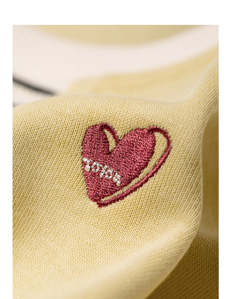 TOYOUTH Women's Fake Two Piece Sweatshirt 2026 Autumn New Arrival Preppy Sporty Striped Splicing Heart Embroidery Top