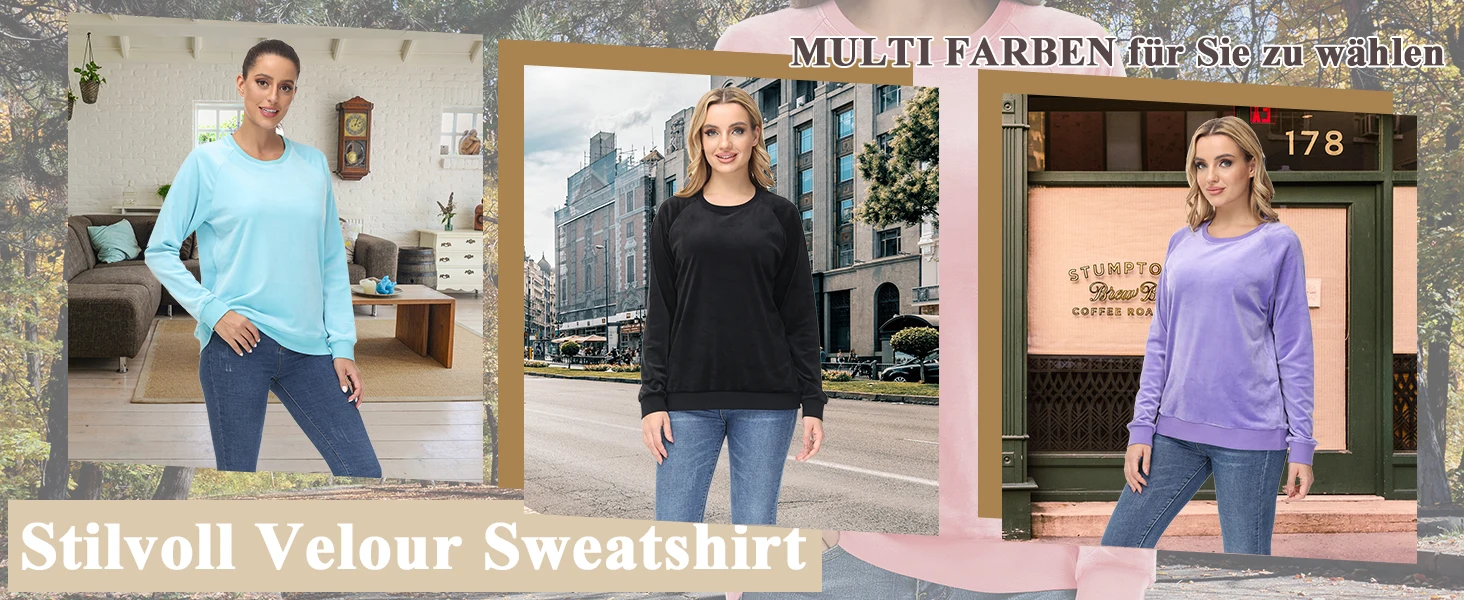 TACVASEN Women's Raglan Sleeve Crewneck Sweatshirt Soft Velour Fleece Pullover Casual Solid Long Sleeve Top with Ribbed Cuffs
