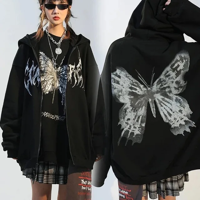 Women Hoodies Harajuku Y2k Hoodie Zip Up Loose Oversized Sweatshirts Fall Casual Solid Color Long Sleeve Hooded Sweatshirt Coats