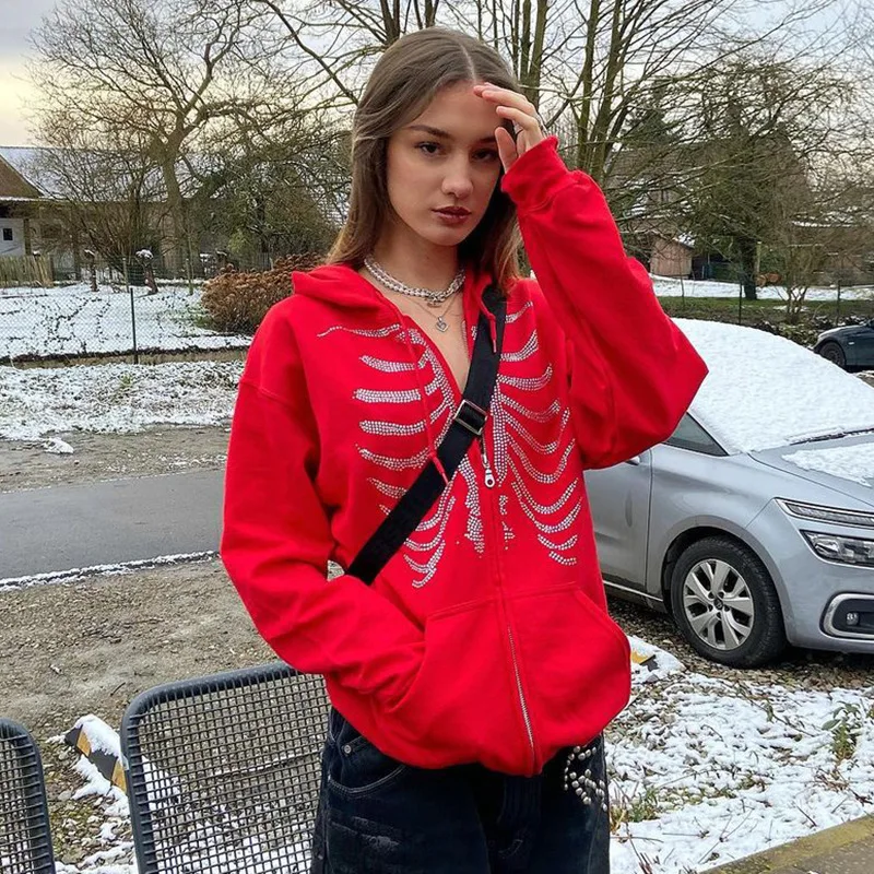 Women Hoodies Harajuku Y2k Hoodie Zip Up Loose Oversized Sweatshirts Fall Casual Solid Color Long Sleeve Hooded Sweatshirt Coats
