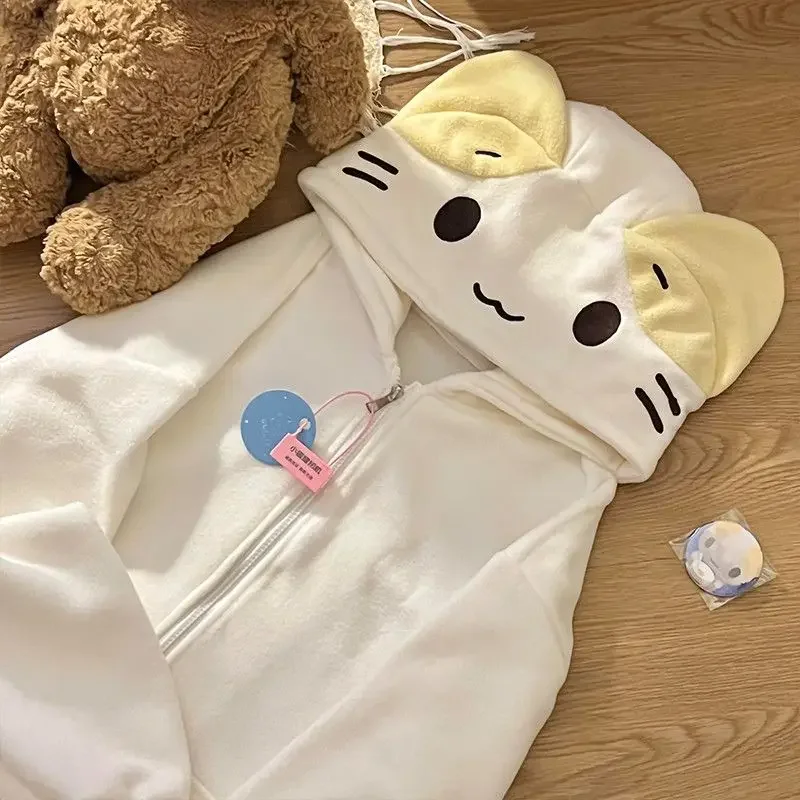 Casual Cartoon Deeptown Kawaii Lolita Style Women Fleece Hoodies Cutecore Oversize Japanese Soft Girl Zipper Sweatshirt Cardigan