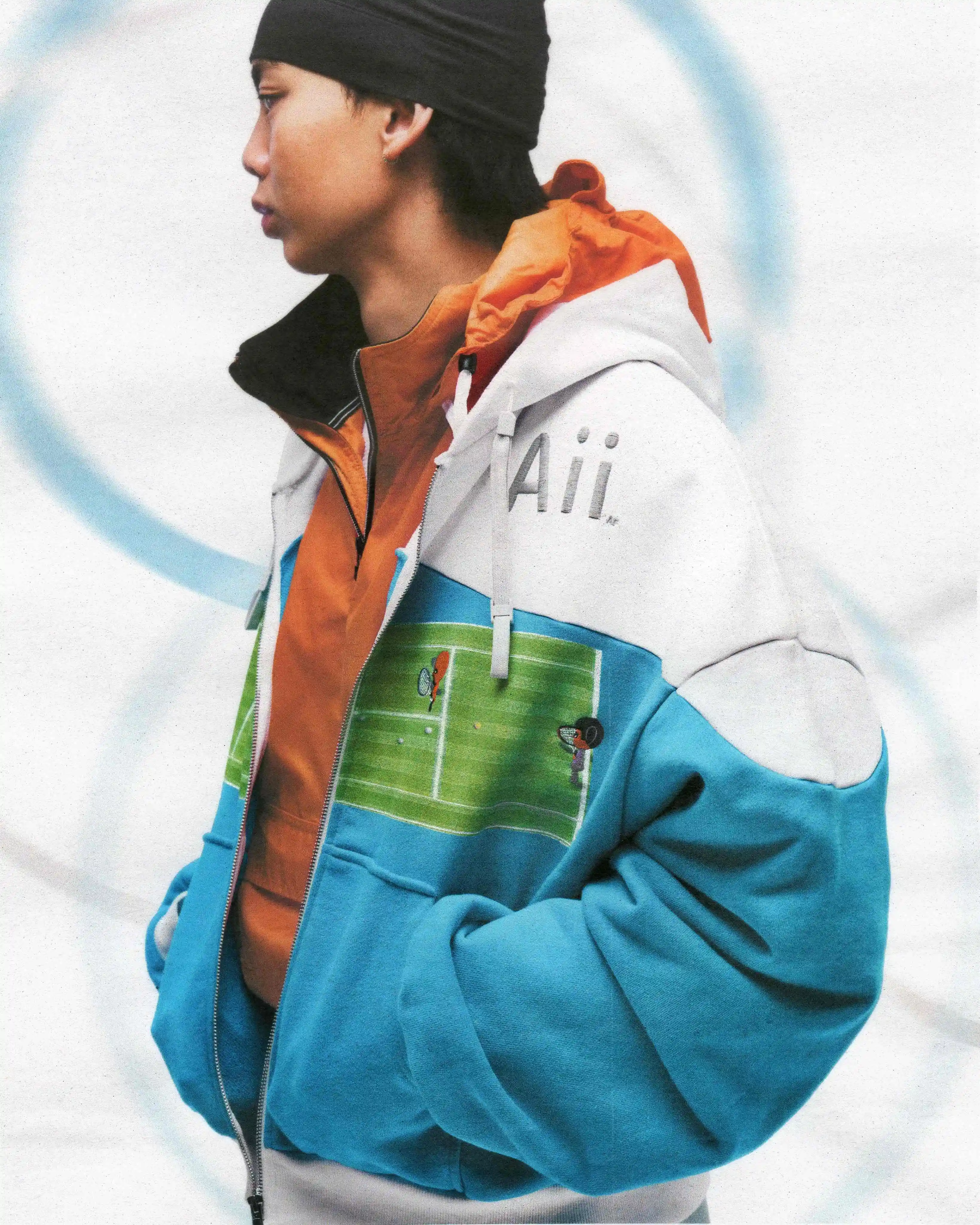 Y2k Women Tennis Cartoon Embroidered Zipper Hoodie Retro Color Blocked Oversize Loose Sweatshirt High Elasticity Unisex Coat