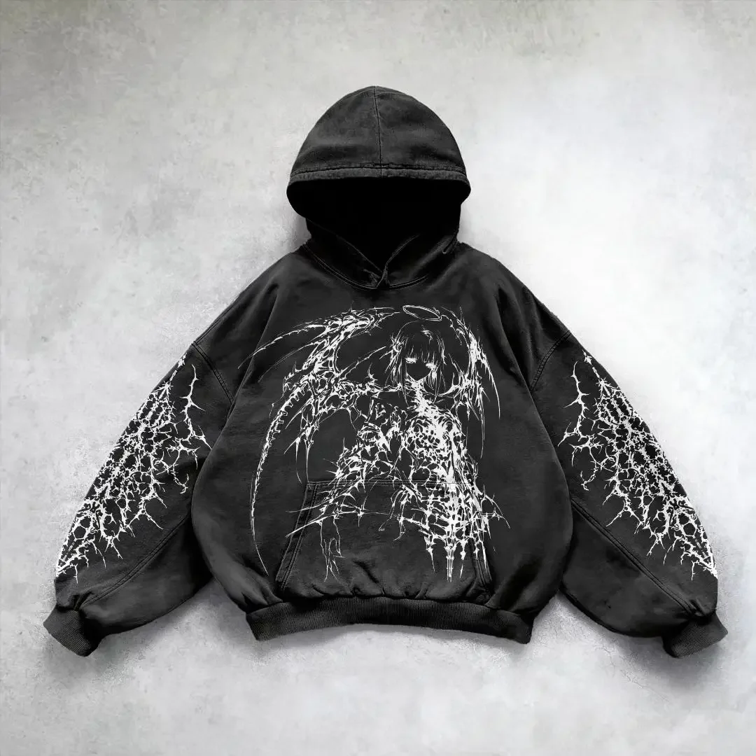 Purple inferno dragon hoodies women oversized new tops vintage goth sweatshirt goth streetwear women gothic y2k clothes