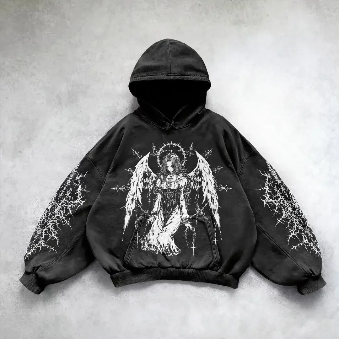 Purple inferno dragon hoodies women oversized new tops vintage goth sweatshirt goth streetwear women gothic y2k clothes