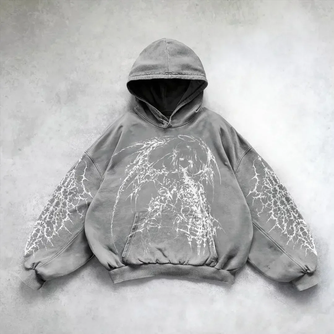 Purple inferno dragon hoodies women oversized new tops vintage goth sweatshirt goth streetwear women gothic y2k clothes