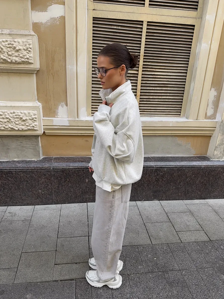 Letter Printed Long Sleeved Women Retro Loose Half Zipper Simple Versatile Windproof Sweatshirt Hoodie Short Sports Shirt