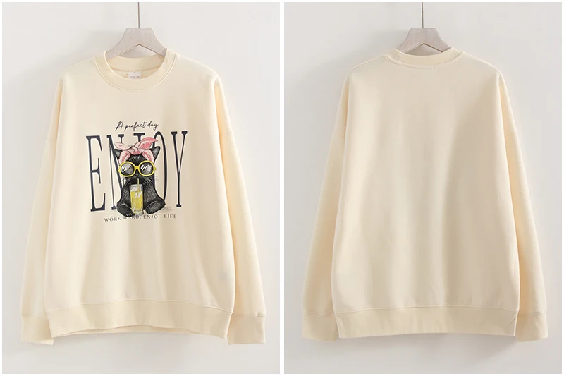 Streamgirl Women Printed Sweatshirts Oversized White Tops Loose O Neck Pink Graphic Sweatshirts For Women Cotton Pullovers