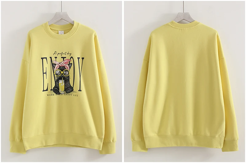 Streamgirl Women Printed Sweatshirts Oversized White Tops Loose O Neck Pink Graphic Sweatshirts For Women Cotton Pullovers