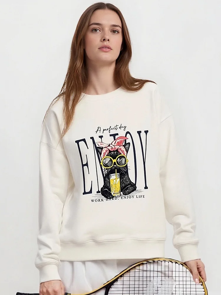 Streamgirl Women Printed Sweatshirts Oversized White Tops Loose O Neck Pink Graphic Sweatshirts For Women Cotton Pullovers
