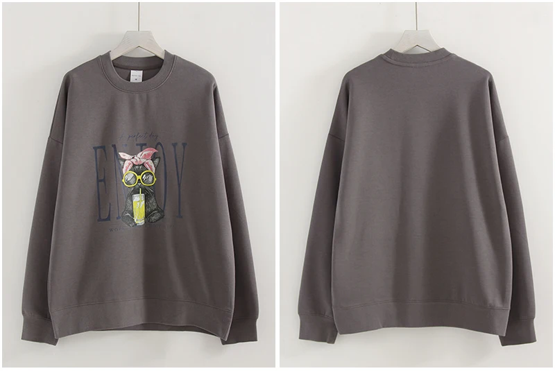 Streamgirl Women Printed Sweatshirts Oversized White Tops Loose O Neck Pink Graphic Sweatshirts For Women Cotton Pullovers